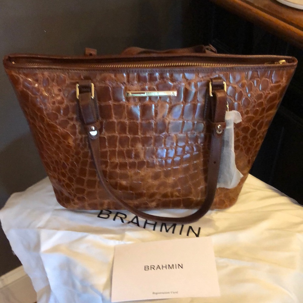 Brahmin Brown Crocodile Embossed Genuine Leather New with tag, card & dust bag.